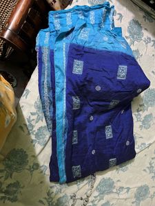 Blue Silk Saree with Brocade Blouse