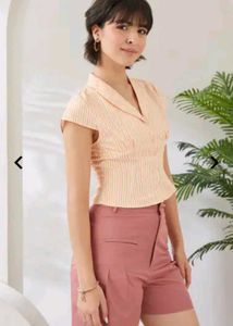 Orange Striped Button-Up Top