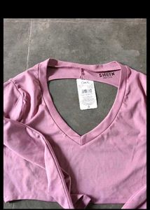 Pink V-Neck Long Sleeve Crop Top
