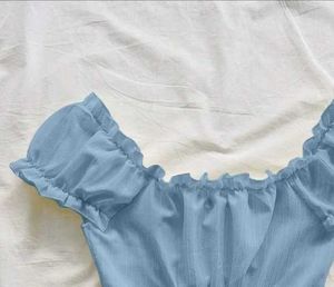 Cute Blue Off-Shoulder Tie-Front Top