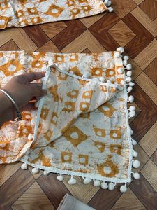 Orange Tie-Dye Kurta Set with Pom-Pom Trim