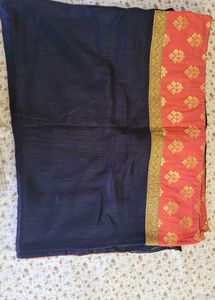 Elegant Navy Blue Saree with Coral Border