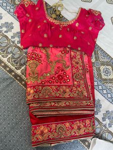 Exquisite Pink &amp; Red Embroidered Saree
