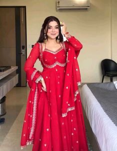 Stunning Red Anarkali 3 piece suit