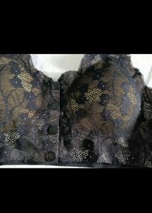 Black Lace Front Button Sports Bra