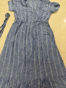 Casual Chic Blue &amp; White Striped Midi Dress with W
