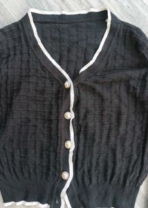 Black Button-Up Knit Cardigan