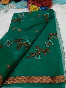 Emerald Green Embroidered Saree with blouse