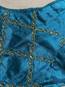 Teal Silk Blouse with Gold Embroidery