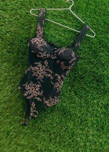 Black Floral Sheer Mesh Bodysuit / Net Inner Top