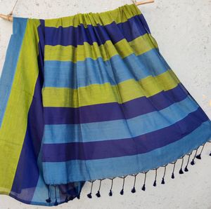 Gehen Blue & Green Striped  Saree
