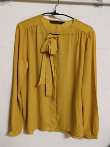 Zara Mustard Yellow Blouse with Tie Neck