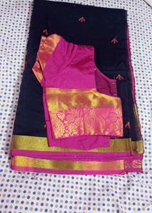 Elegant Blue Saree with Pink Blouse
