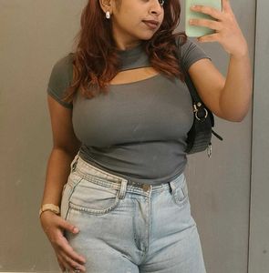 Fitted waist-snatching Grey Cut-out Ribbed Top