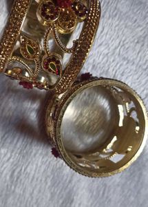 Elegant Gold &amp; Red Stone Bangle Set