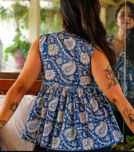 Blue Paisley Print Tiered Top