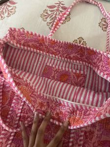 Pink Floral Print Tote Bag