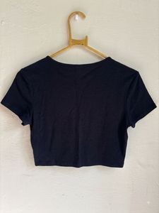 Black Crop Top "DRAMATIC" Rhinestone