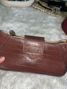 Brown Croc Embossed Clutch Bag