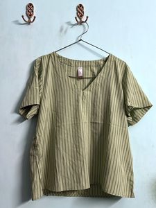 Striped Olive Green V-Neck Top