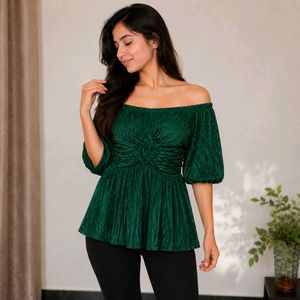 Elegant Green Pleated Twist Front Top