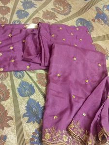 Elegant Embroidered Purple kurti material with dup