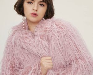XS to M Pink Faux Fur Shaggy Coat