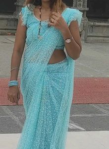 Beautiful Sky Blue Embellished Saree