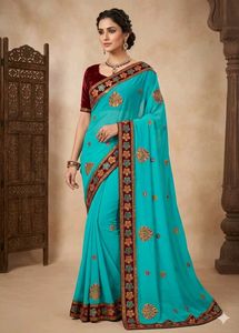 Beautiful Turquoise Embroidered Saree
