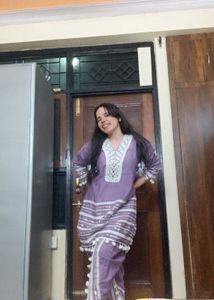 Lavender Mirror Work Kurta Set