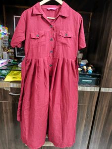 Maroon Button-Up Midi Dress