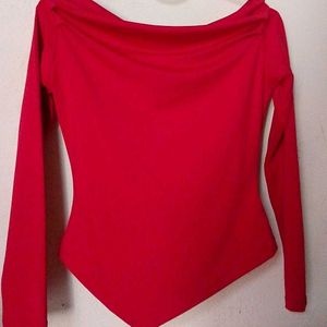 Red Long Sleeve Off Shoulder Top