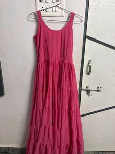 Pink flowy kurta with embroided dupatta