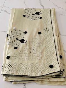 Cream Saree with Black Bird Motifs