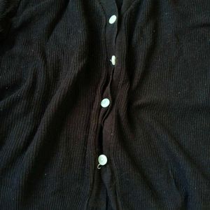 Black Button-Up Knit Cardigan