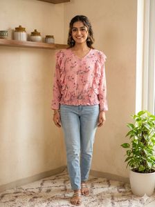 Chic Floral Ruffle Sleeve Top
