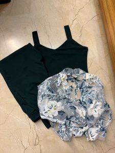 Stylish Crop Top &amp; Trouser Set with shrug