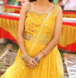 Beautiful Party Wear Yellow Lehnga