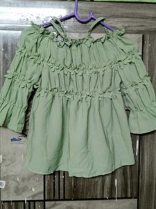 Ruffled Off-Shoulder Bell Sleeve Top