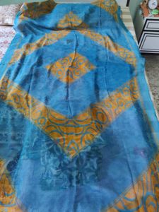 Turquoise &amp; Orange Print Dress Material