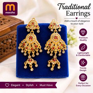Traditional Gold Tone Earrings with Red Stones