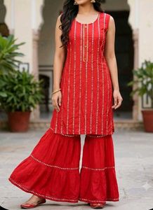 Beautiful Red Mirror Work Sharara Suit Styling ❤️✨
