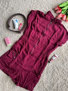 Burgundy Zip-Up Romper jumpsuit
