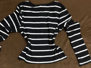 Black and white keyhole neck striped top
