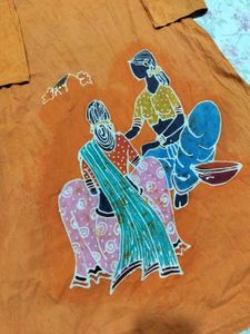 Orange Cotton Kurta with Batik Print