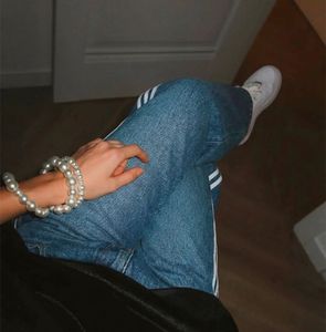Blue Leg wide baggy jeans with Side Stripes