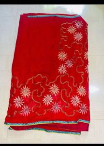 Beautiful Red Embroidered Saree