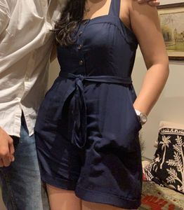 Navy Blue Jumpsuit with Tie Waist