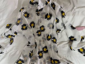 Sheer Daisy Print Button-Up Shirt