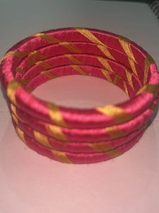 Pink &amp; Gold Thread Bangles (Set of 4)